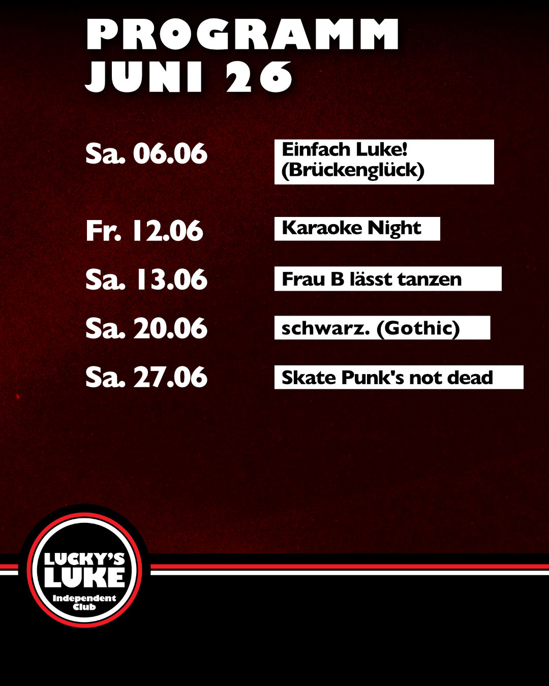 Luke Monatsprogramm Das Monatsprogramm in der Luke für Juni 2026.
